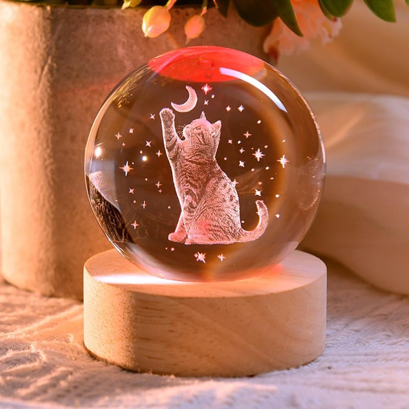ZRENJHUS 3D Cat Gifts for Women 60mm Crystal Ball Cat Lovers Gift Decor Cat Themed Gifts Lamp Glass Ball for Birthday Mothers Day Christmas Birthday - Image 2